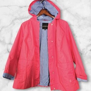Talbots Water Resistant Bright Pink Jacket with Blue Checkered Lining (size:1x)